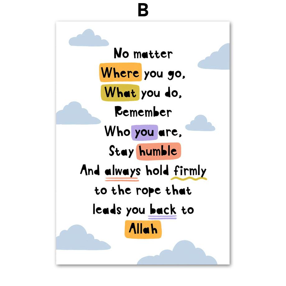 Mosque Allah Inspirational Quotes Islamic Wall Art Canvas Painting Nordic Poster Print Pictures For Baby Kids Room Nursery Decor