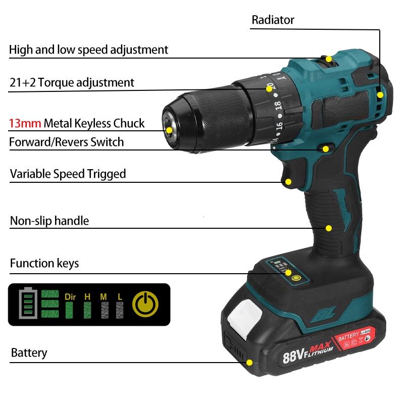 3 IN 1 Mini Electric Screwdriver Brushless Cordless Impact Drill 25+3 Torque Wireless Power Driver With 1/2pcs Li-Ion Battery