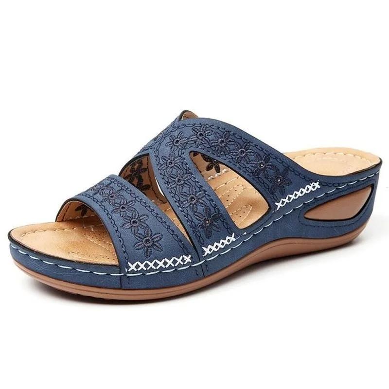 XIHAHA Women Shoes Flat Sandals Beach Wedge Ladies Sweet Flower Sandals Solid Color Durable Shoes Soulier Girls Slippers Sneaker