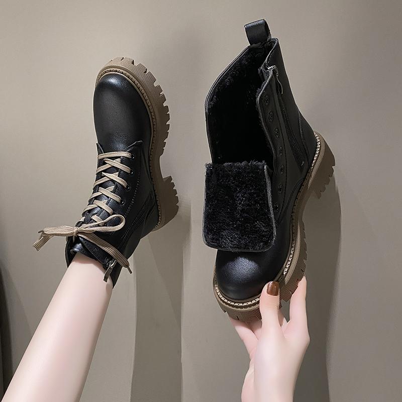 New Gothic Style Chunky Platform White Women Ankle Boots Big Size 42 Elegant Plush Walking Comfy Woman Boots D433