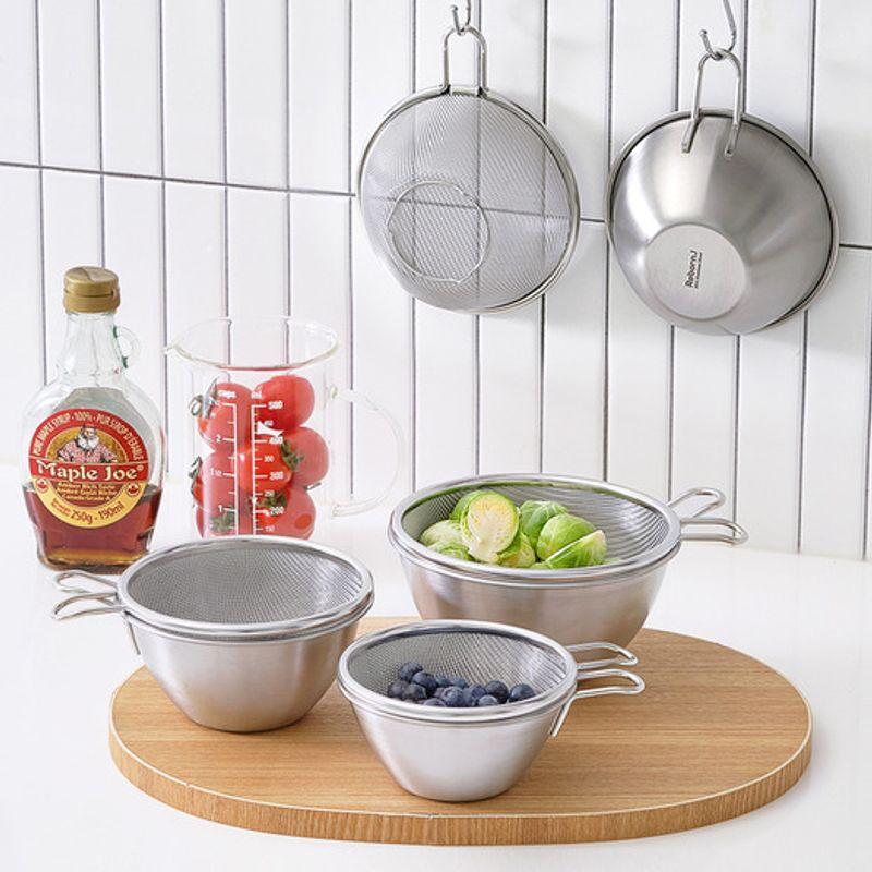 Reborn. J Stainless Steel New Mini Short-Handle Mixing Bowl Set 13cm / 500ml Fruit Vegetable Basket Strainer Measuring Cup