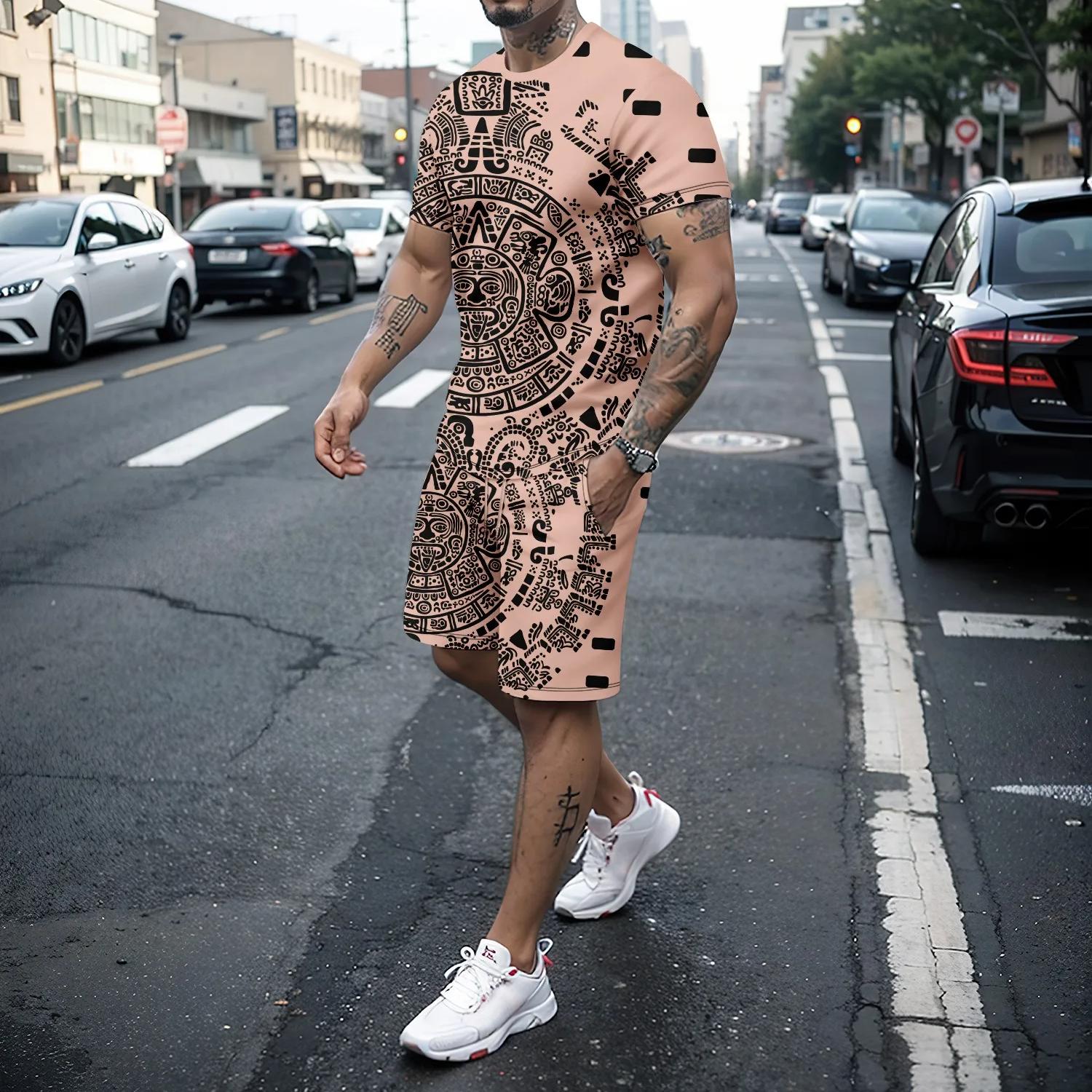 

Летняя мужская спортивная одежда, комплект из 2 предметов с круглым вырезом, шорты с 3D короткими рукавами, мужской модный комплект для бега и отдыха, мужская одежда S