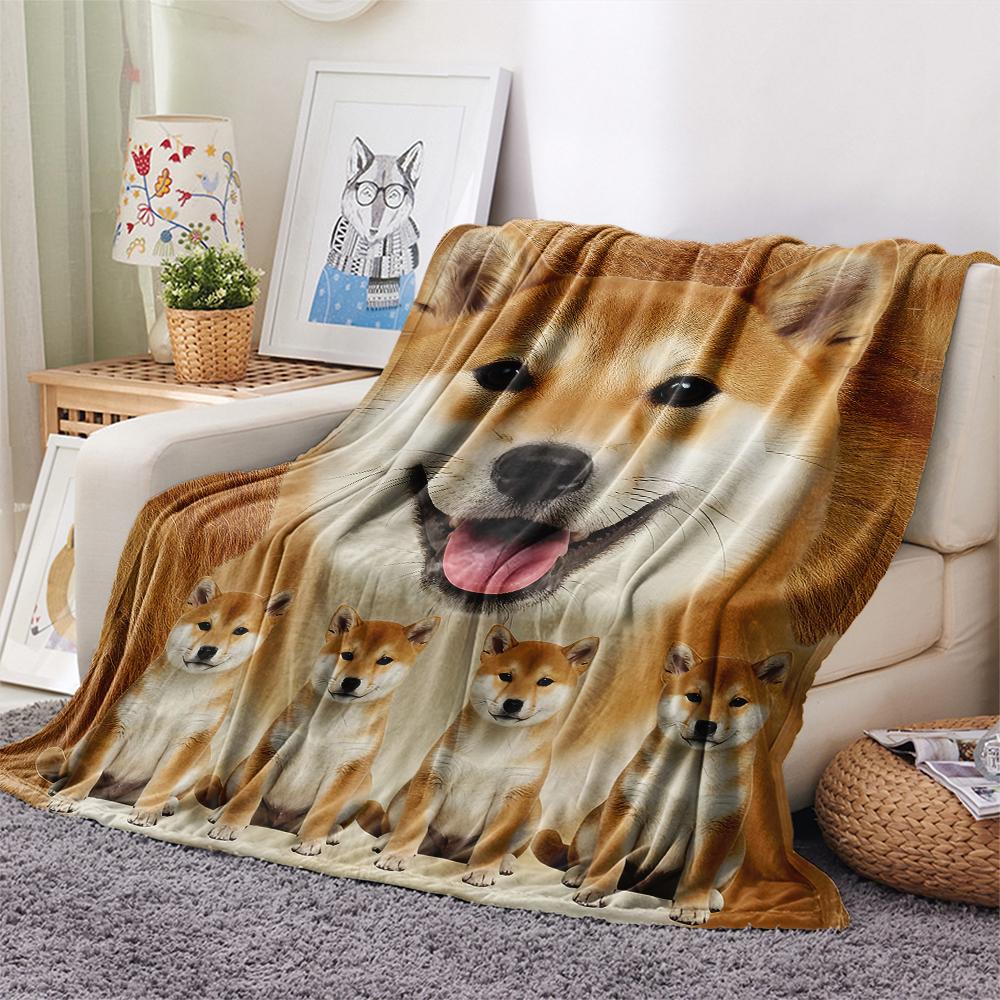 1 Stück Shiba Inu Bullterrier Druck Flanelldecke, Hohe Qualität, Bequem für alle Jahreszeiten, Heimdekoration, Wärme und Komfort, Perfekt für Geschenke