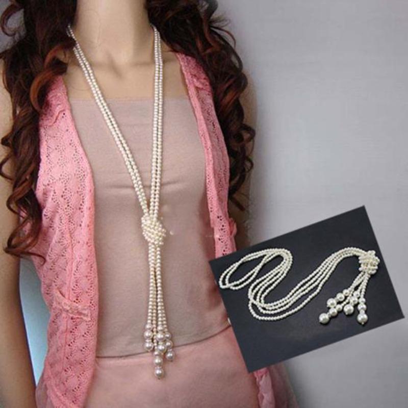 Frauen elegante Quaste Anhänger lange Kette Charms Pullover Halskette