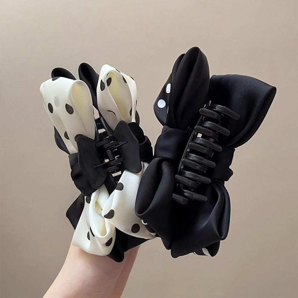 Elegant Polka Dot Bow Clip Bowknot Grab Hair Clip Fashion Ponytail Hair Clip for Women