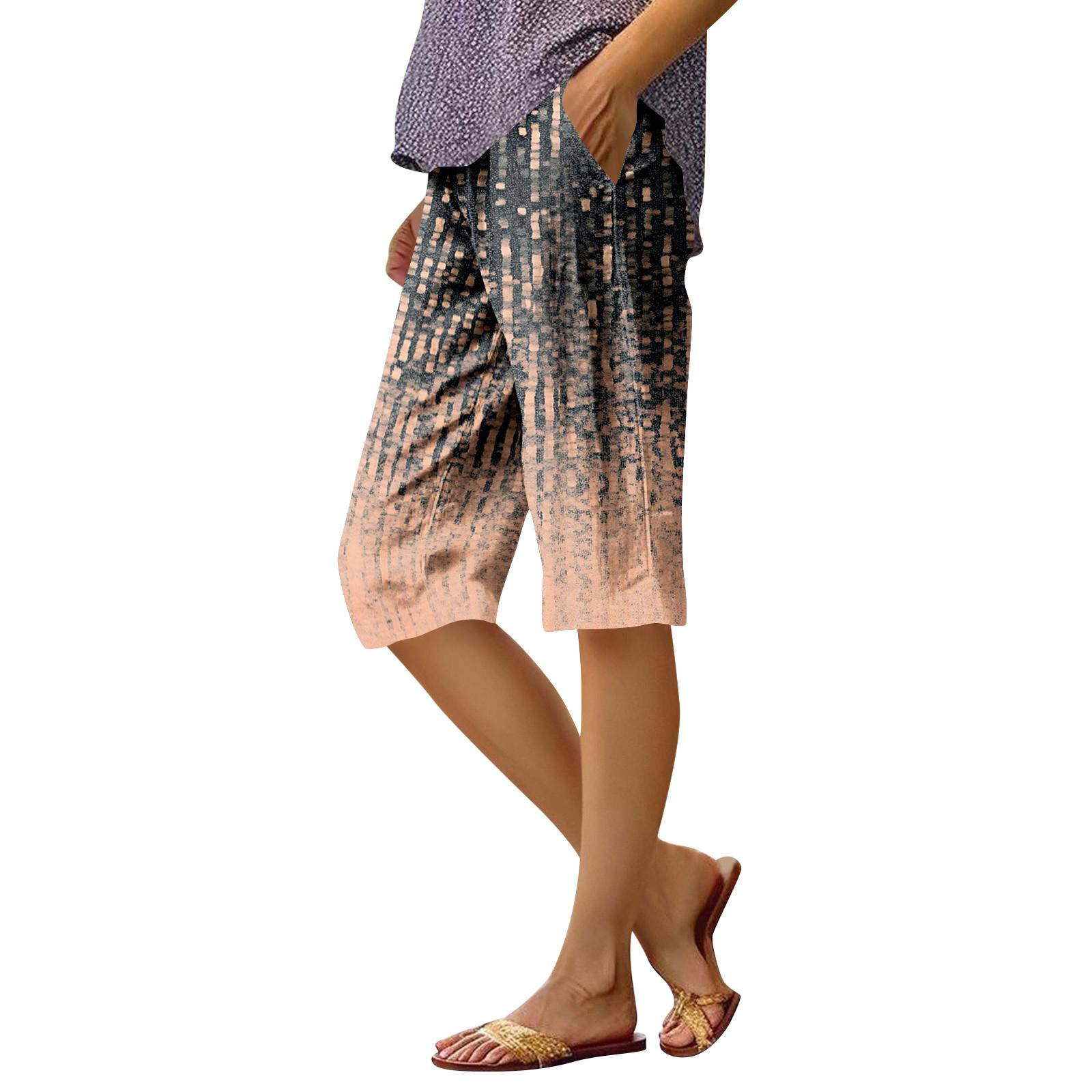 

Женские модные повседневные брюки 5/10 с напечатанным карманом и эластичной талией M розовый