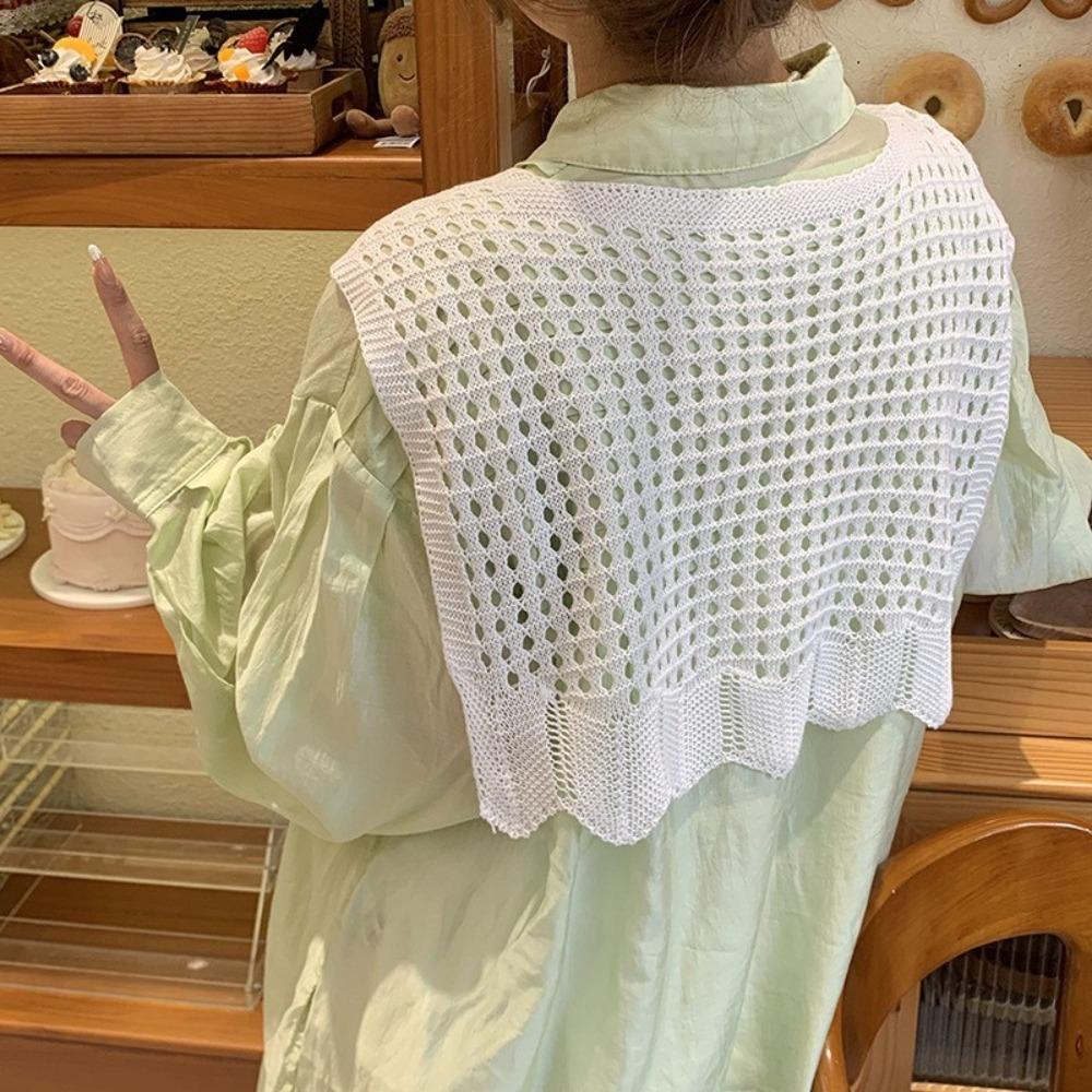 Breathable Fake Collar Cape Hollow Out Shawl Wrap New Crochet Knitted Shawl  Women белый