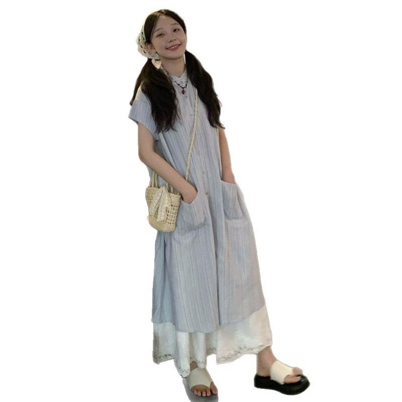 Summer 2026 Plus Size Striped Shirt Dress & Wide-Leg Pants Skirt Set for Women