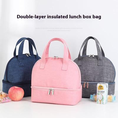Portable Double-layer Lunch Bag Office Handbag Cooler Bento Box Picnic Cooler Bag Large Capacity Fresh-Keeping Lunch Boxes