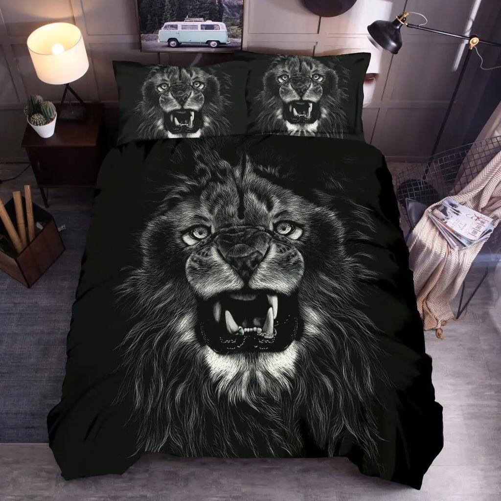 Animal Polyester Duvet Cover Set King Queen Twin Full Size Wild Animals Wolf Lion Fox Tiger 3D Print For Boys Bedding Set