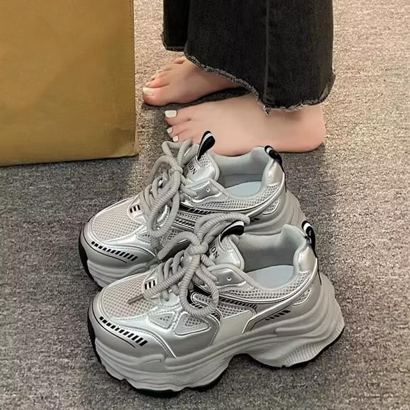 Pop Daddy Shoes Women  Spring And Summer New Thick Sole Increase Mesh Breathable All With Light Sports Casual Shoes