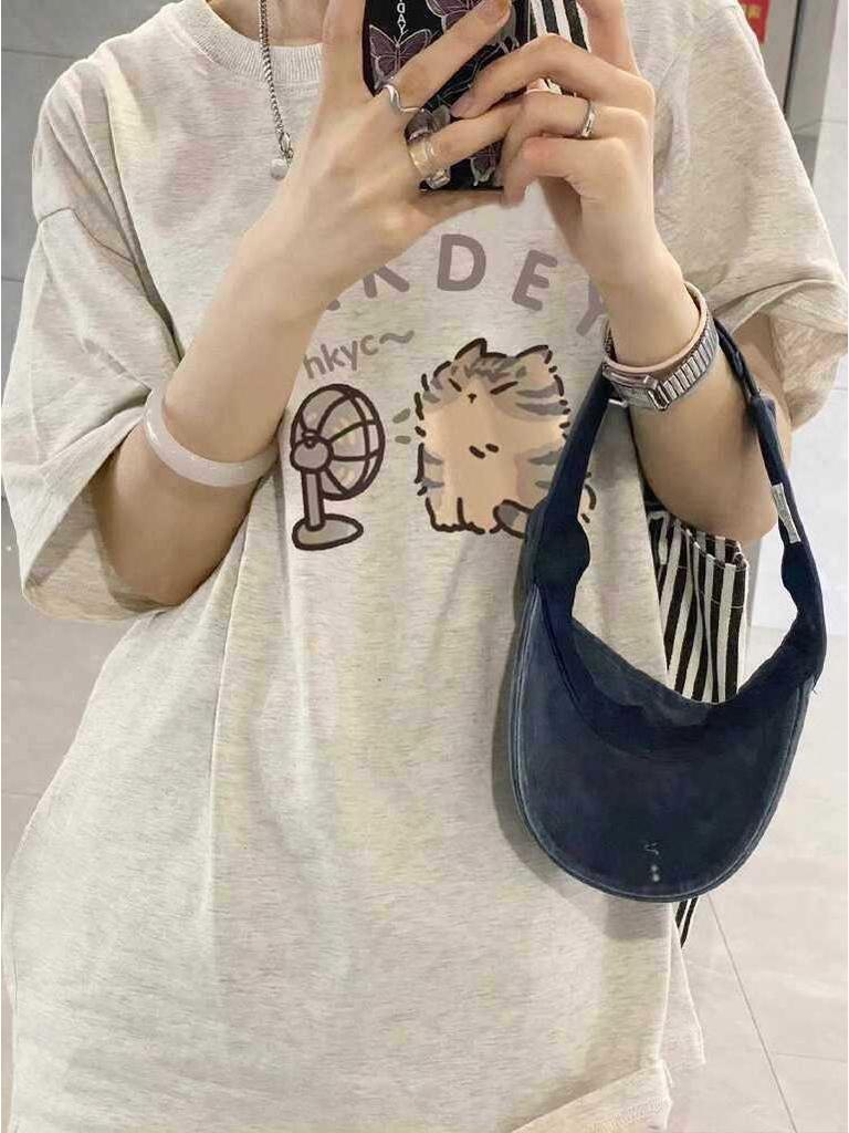 Plus Size Pure Cotton Short Sleeve T-Shirt, Couples Style, Loose Fit, American Niche Design, Dropped Shoulders