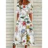 Vestito casual da donna con stampa floreale, manica corta, girocollo, vestibilità larga, leggero, stile boho, taglie forti