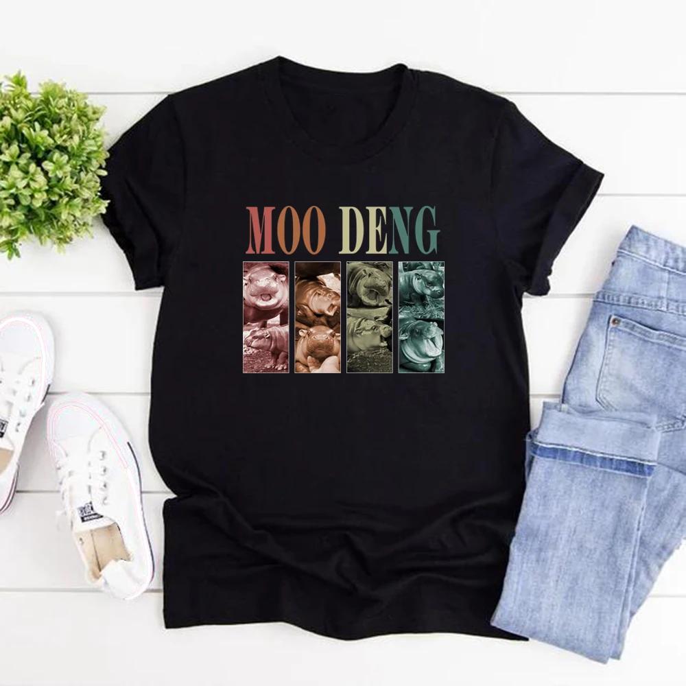 Vintage Moo Deng T Shirt Baby Hippo Tshirts Cute Moo Deng T-Shirt Women Graphic Tee Short Sleeve Hippo Lover T-shirt Women Tops