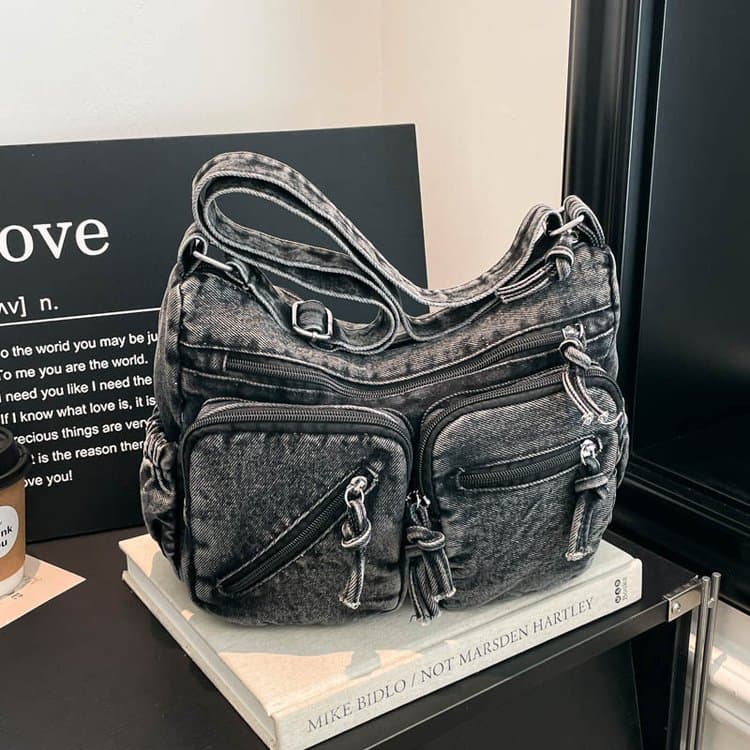 Retro denim tote bag women's casual shoulder bag