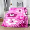 Pink Smile Face & Flower Print Flannel Blanket, Soft Cozy Warm Throw for Bed Sofa Couch, Lightweight All Season Plush Cover