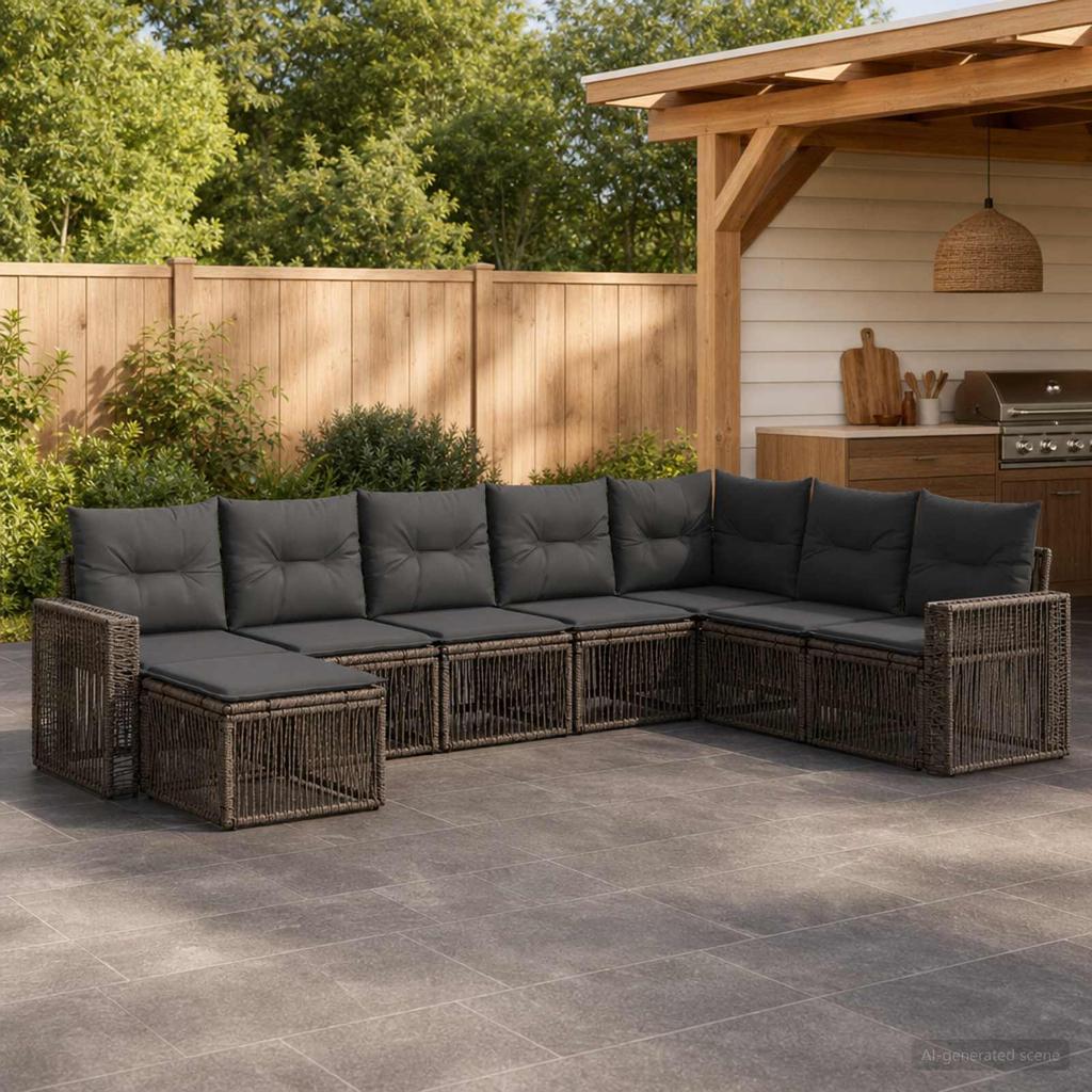 Garden Sofa Set 8 Pcs Grey and Dark Grey Poly Rattan