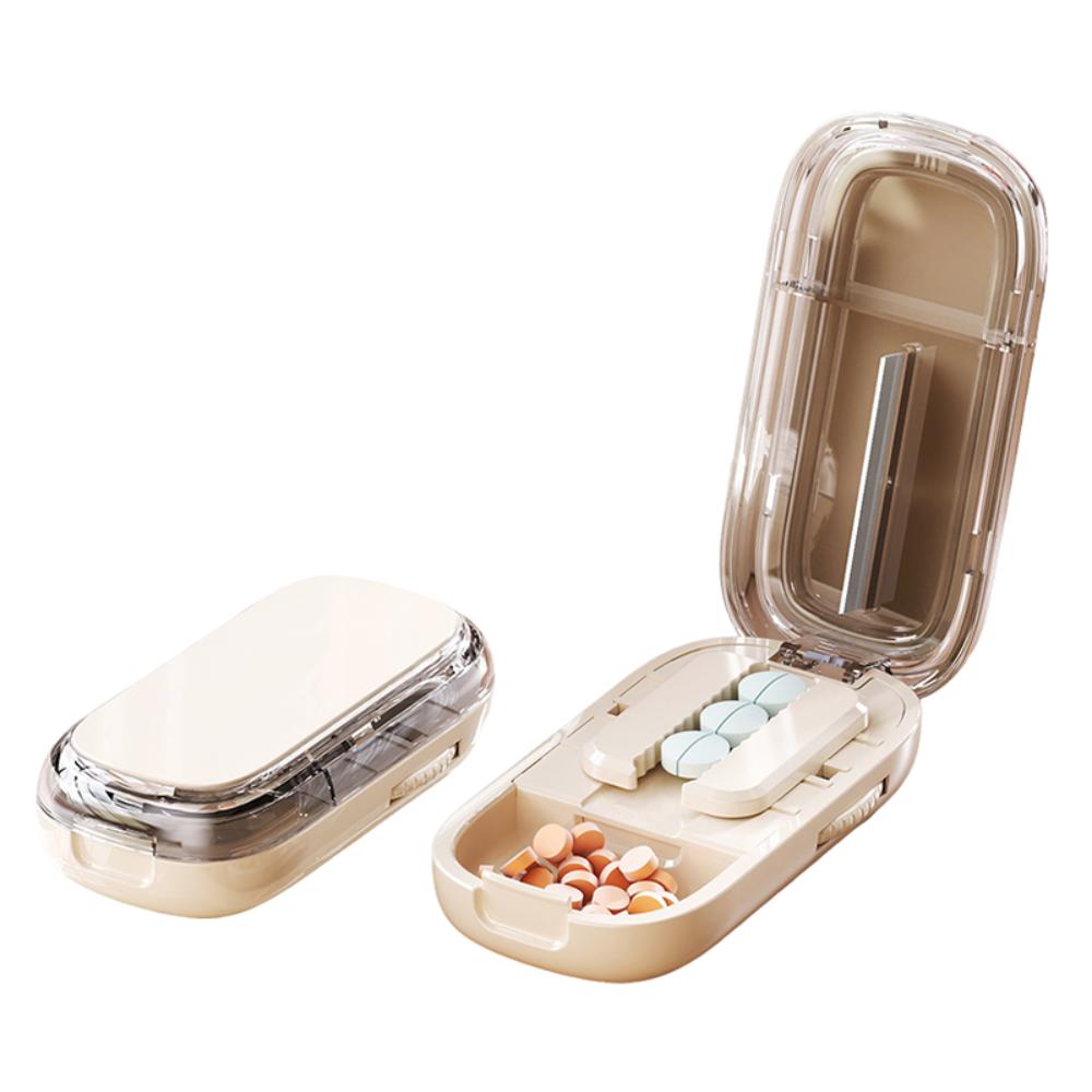 

Регулируемый половинный таблеткорез Пыленепроницаемая таблетница Портативный делитель таблеток для маленьких или больших таблеток бежевый