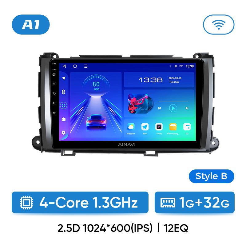 

Ainavi автомобильное радио для Toyota Sienna 2 2003-2010 Sienna 3 2011-2013 беспроводной Carplay Android Auto мультимедийный плеер WiFi 4G 2 Din