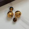 New Chinese Texture Pleated Agate Earrings Women's Unique Niche Temperament High-end Stud Earrings Silver Needle Earrings