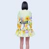 Sunflower Print Lace A-Line Dress with Stand-Up Collar & Long Sleeves