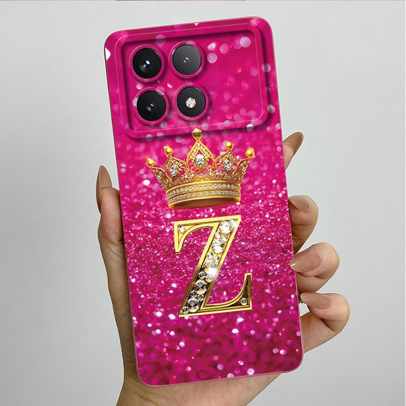 For Xiaomi Poco X6 Pro 5G Fashion Crown Initial Letter Couple Phone Case PocoX6 Pro 5G Soft Silicone TPU Lens Protective Casing