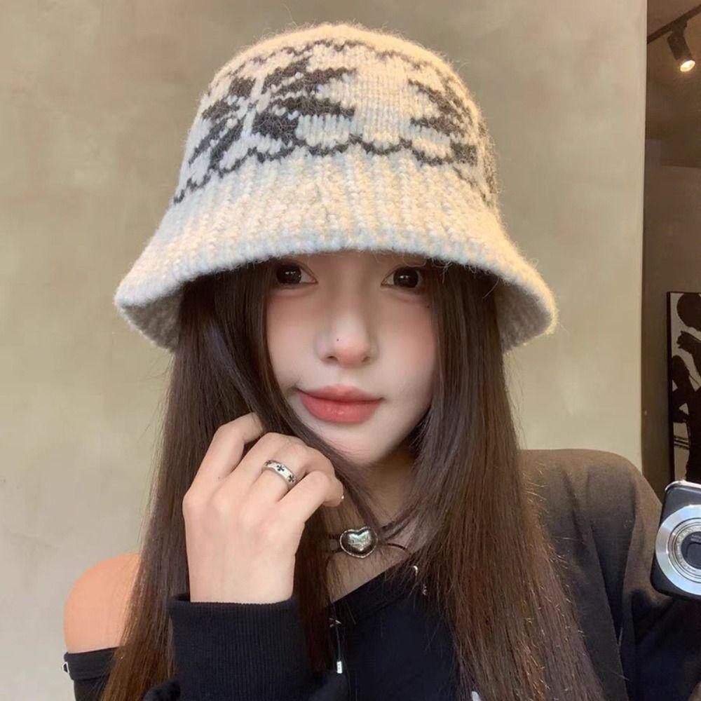 Warm Snowflake Jacquard Knitted Hat Fair Isle Style Printing Knit Cap Winter