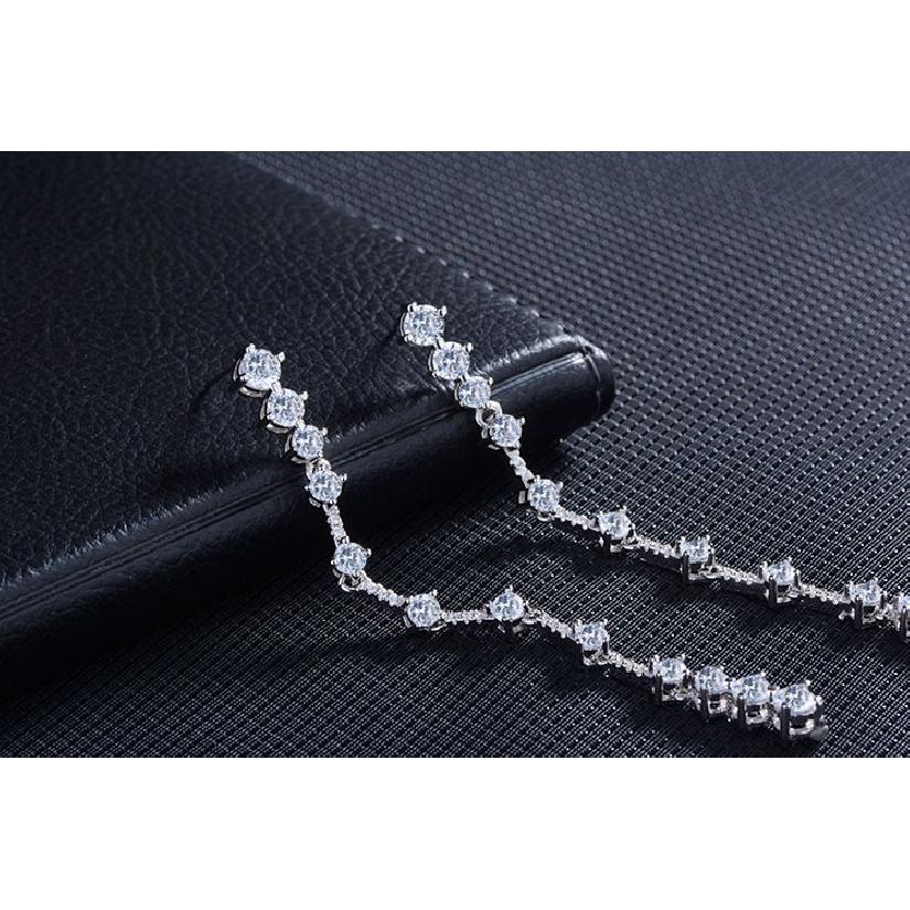 Simple Female Earrings 925 Sterling SIlver Stackable Zircon Long Tassel Earrings for Women Fashion Statement Bijoux Jewelry