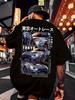 Men's simple printed crew-neck short-sleeved summer T-shirt for daily wear Short Sleeve Polyester Dark Gray