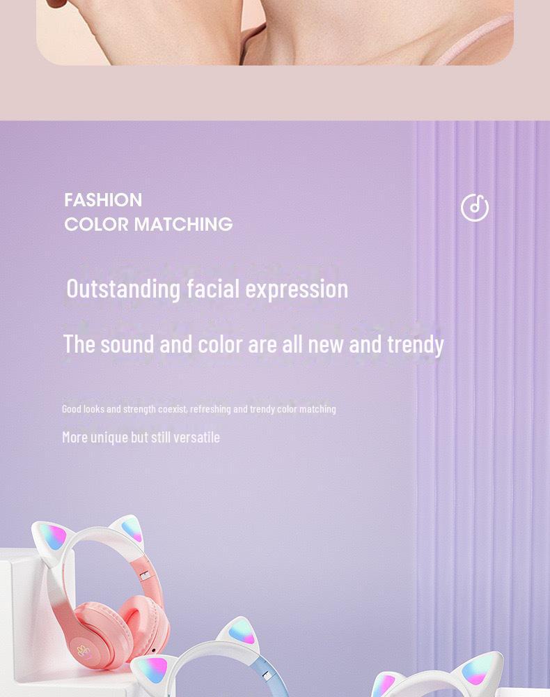 STN28PRO Cat Ear Wireless Bluetooth Headset - Gradient Color, Luminous, Foldable, Head-Mounted Gaming Headphones