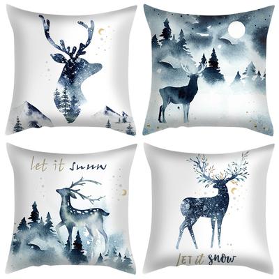 Blaue Weihnachtswapiti-Kissenbezüge, beliebte nordische Kissen für Wohnzimmer und Schlafzimmer