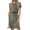 Women's Fashionable Loose Casual Printing Short Sleeved Saist Tied Pocket Dress