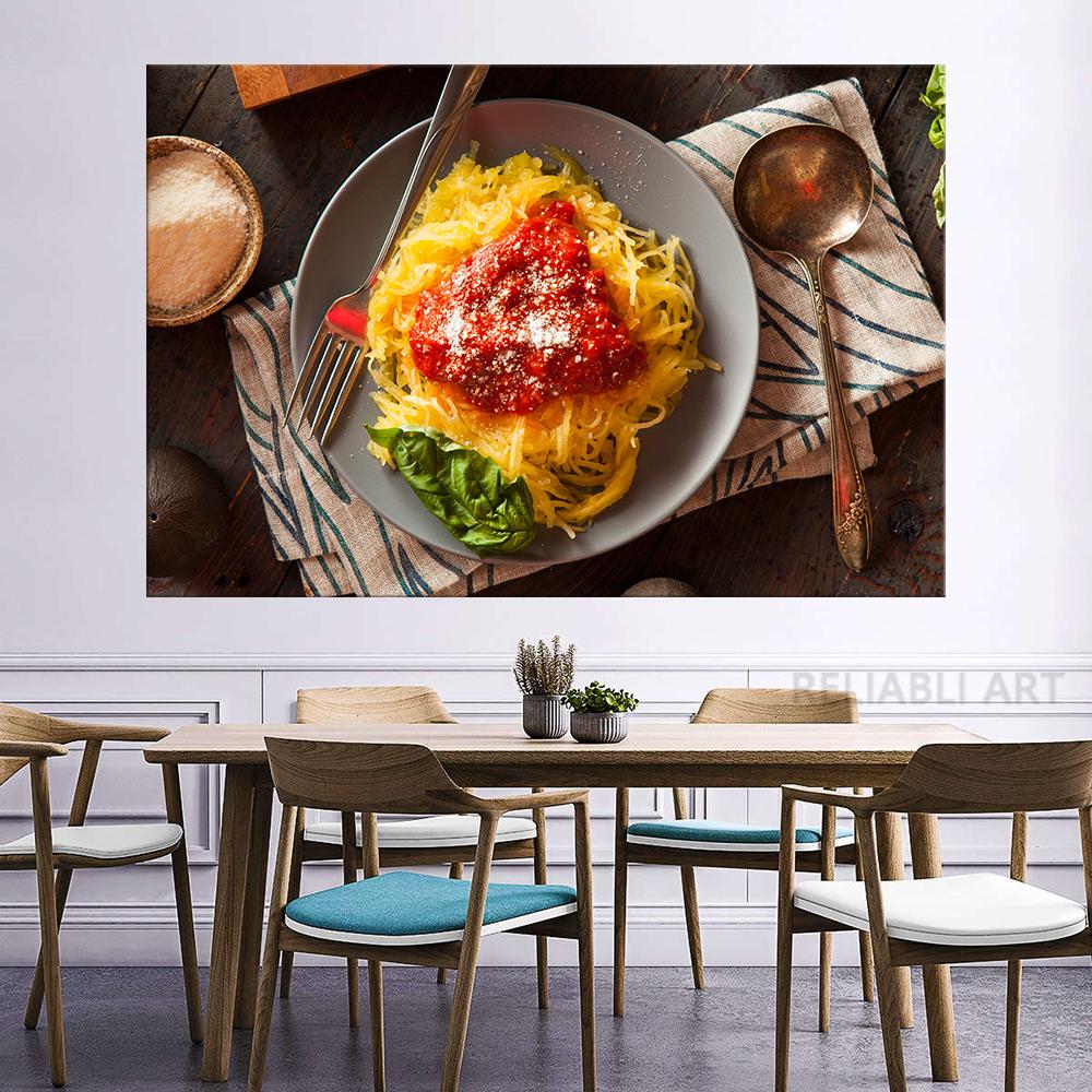 Lezzetli İtalyan Makarna HD Resimler Spagetti Makarna Domates Soslu Yemek Odası Mutfak Duvar Dekorasyonu için Tuval Boyama