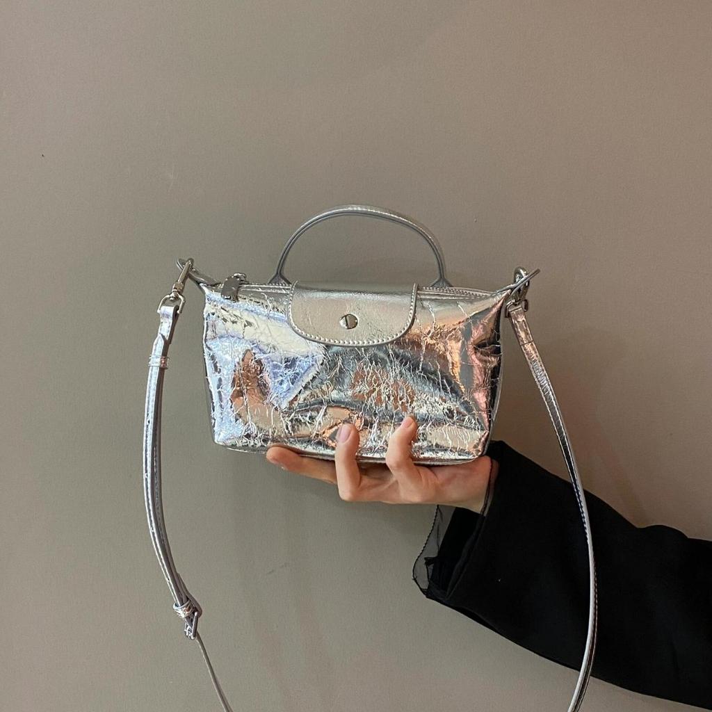 Tasche Damen neu Nischendesigner silberne Knödeltasche hochwertig Pendler tragbare Umhängetasche