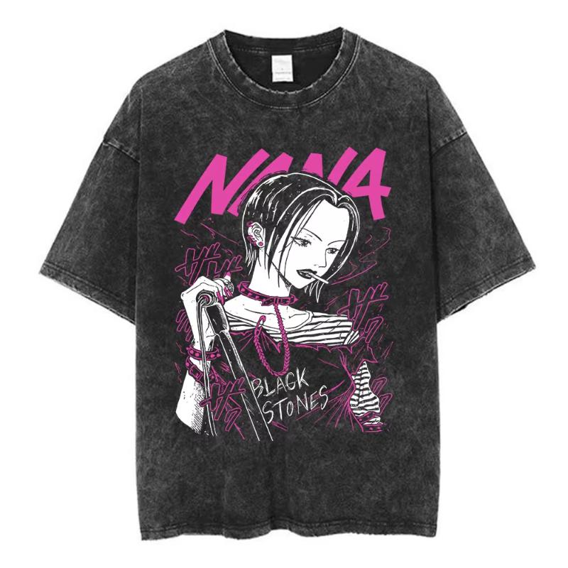 Nana Osaki Japanese Anime Vintage Washed T-shirt Men's Women Clothing Harajuku Short Sleeve T-shirts Casual T Shirts
