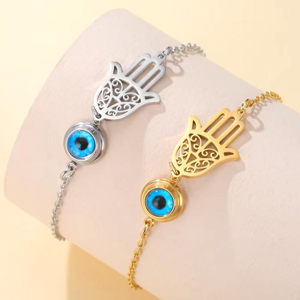 Dawapara Hamsa Evil Eye Bracelet Hand of Fatima Protection Talisman Good Luck Charm Stainless Steel Jewelry