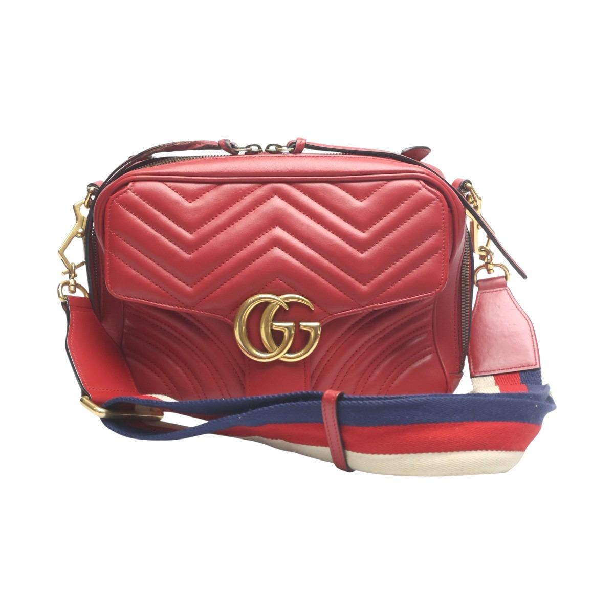 

GUCCI GG Marmont cross body sling bag Cowhide Red Women 498100 Used