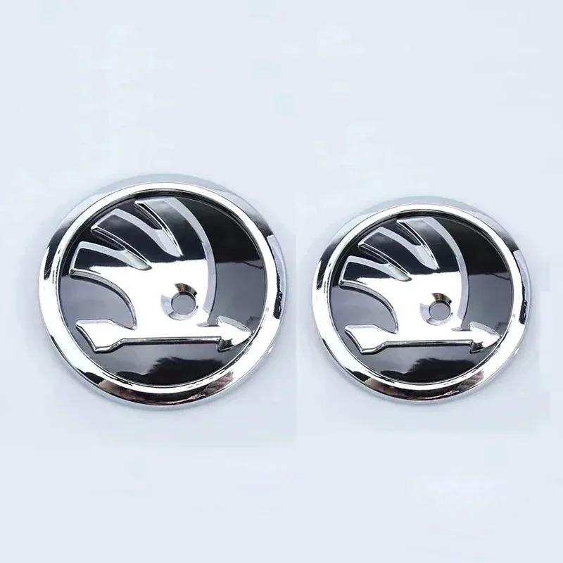 DDWO5 2Pcs 80mm 90mm Car Head Front Rear Boot Trunk Emblem Sticker for Skoda Octavia 2 3 A5 A7 Rapid 3 Kodiaq Fabia Karoq Superb VRS