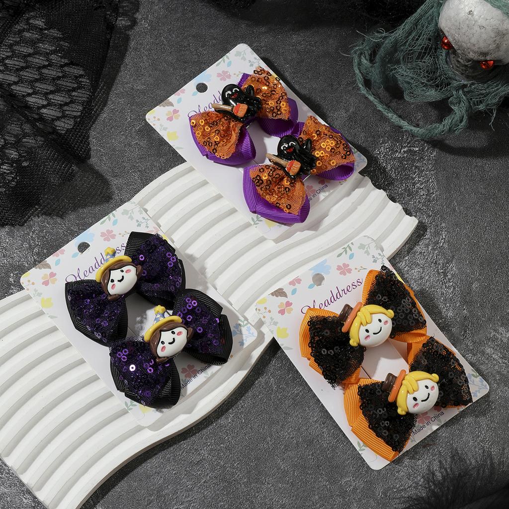 2PCS New Cute Fashion Halloween Cartoon Bow Lovely Girls Hairpins Children Headwear Hairgrip Hair Clips Hair Accessories