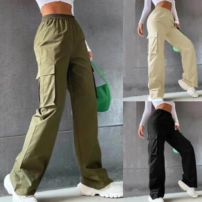 Dámské Cargo Kalhoty Elastické Vysoký pas Široké nohavice Kalhoty Rovné nohavice Joggers Outfity Baggy Široké tepláky Oversized kalhoty