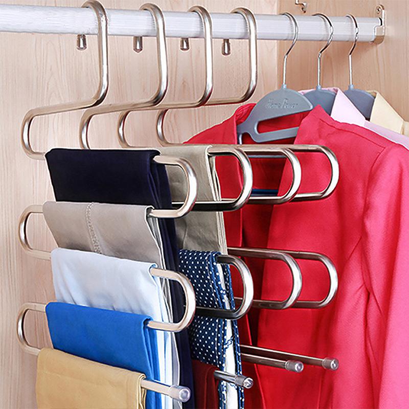 Stainless Steel Thickened Multi-Layer S-Shaped Non-Slip Multi-Functional Clothes Hanger Trouser Rack Towel Belt Rack