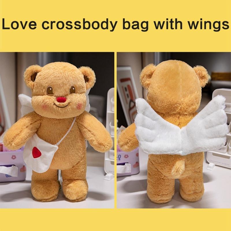 Bear Plush Toy Soft Plush Butter Angelic Bear Cushions with Apron Designs for Comfort Styles Winged Bear Throw Pillow