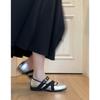 Sheepskin~ Silver retro leather shoes versatile cross-strap Mary Jane shoes women's flat-bottomed light-mouth single shoes