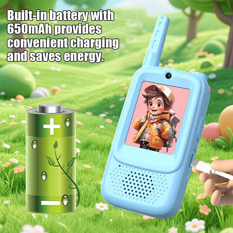 2Pcs Video Walkie Talkies For Kids Rechargeable With Screen Display And Voice Effects Long Range Outdoor Toys Birthday Gifts