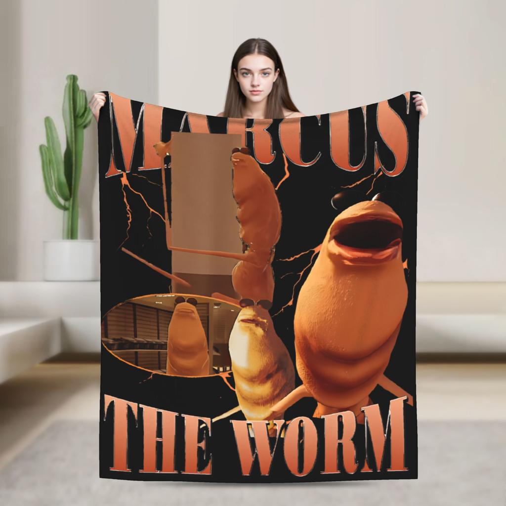 Marcus The Worm Meme Flannel Blanket  Soft Throw Blanket for Outdoor Travel Office Funny Bedspread Sofa Bed Cover