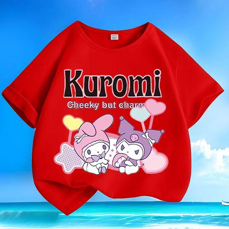 

Sanrios 2026 Summer New Design Kuromi Graffiti Cartoon Print Pure Cotton Breathable Childrens ShortSleeved TShirt S