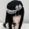Elegant Lace Billycock Hat Sweet Heart Crystal Round Hat Vintage Bow Pillbox Hat  Dance Show