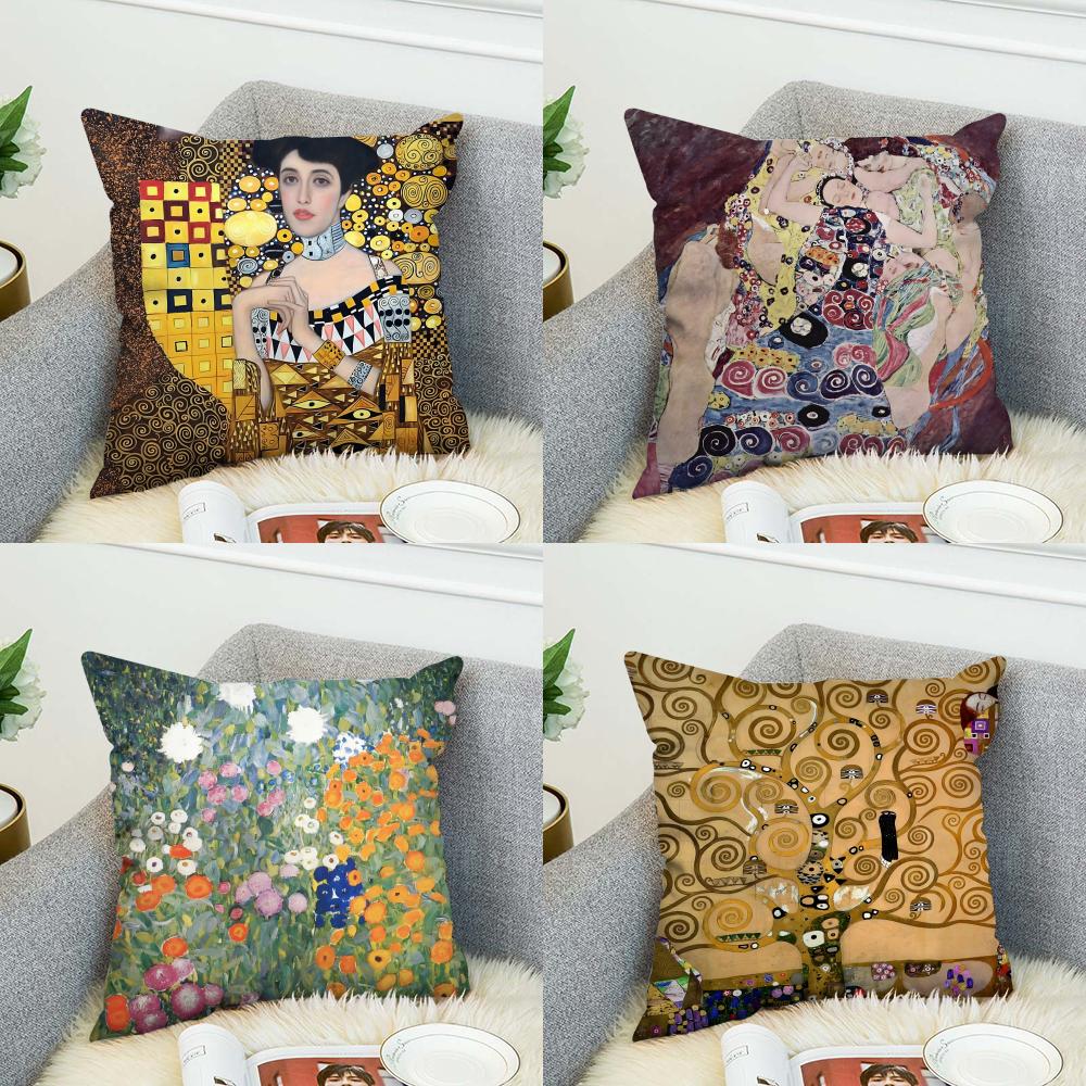 Gustav Klimt Art Pillow Case For Car Sofa Decorative Home Doublesided Print Plush Square Throw Pillow Cushion Cover