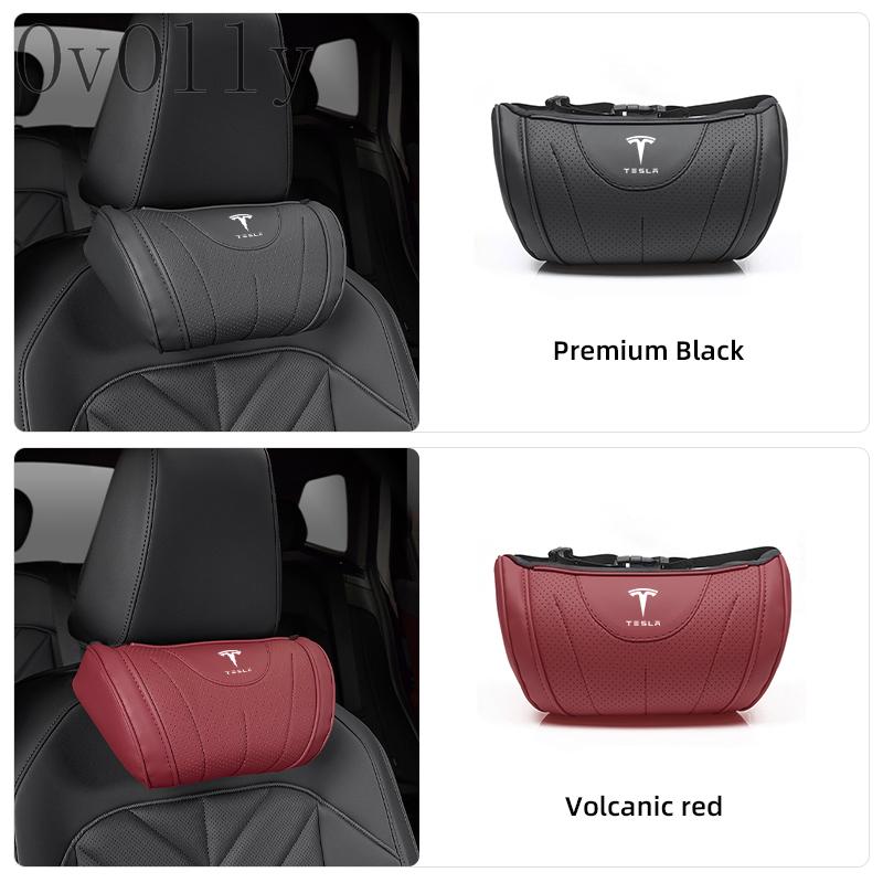 QSGMX1 Car seat Neck Pillow Leather Breathable Soft Headrest Accessories For Tesla X Cybertruck Highland Juguete Model 3 Y Roadster S