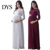 Damen Partykleid Schwanger Spitze Ausgeschnitten Floral Stickerei Rundhals Lange Schwangerschaftsärmel Plissiert Maxi für Hochzeit Abschlussball Foto Requisite Abend